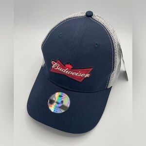 Budweiser Embroidered Blue Truckers Hat Cap WHITE mesh back Snap Back NWT